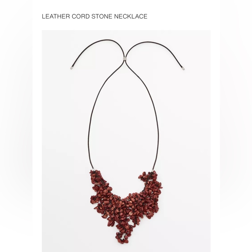 Massimo Dutti Leather Cord Stone Necklace